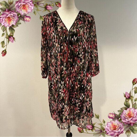 Clearance!!! IZ Byer long sleeve Multicolor V-Neck Dress - Picture 1 of 11